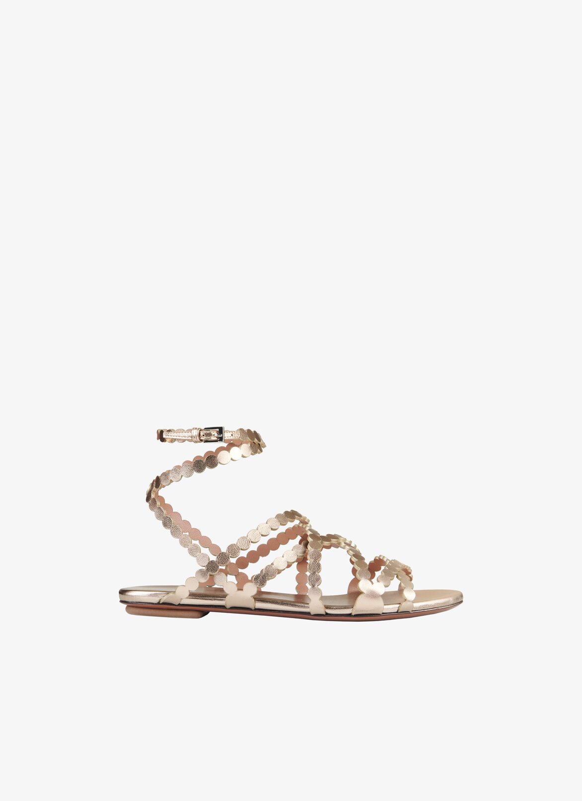 Flat laminated leather sandals ALAÏA PINK GOLD FLAT LAMINATED LEATHER SANDALS